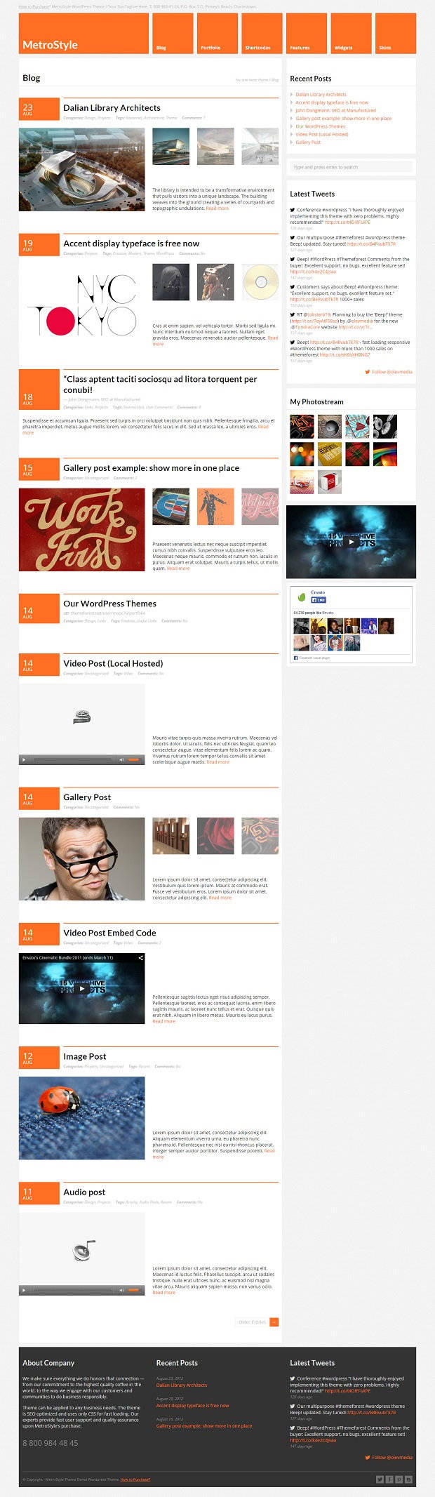 MetroStyle WordPress Theme Home Page Blog Page