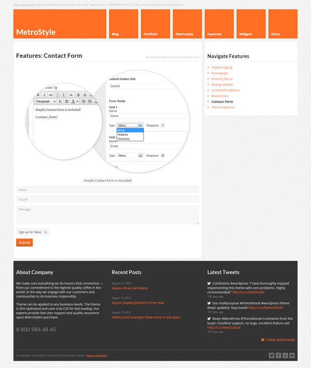 MetroStyle WordPress Theme Home Contact Page