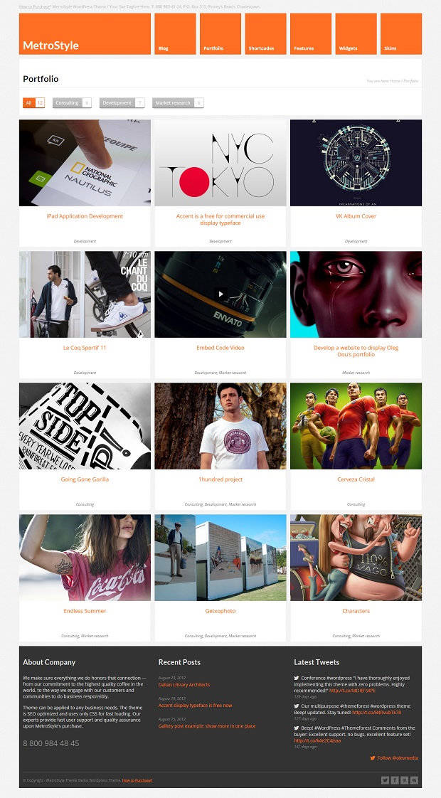 MetroStyle WordPress Theme Home Page Portfolio 3-Column