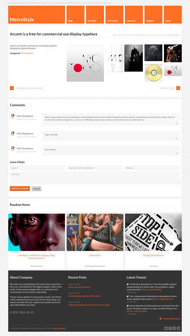 MetroStyle WordPress Theme Home Portfolio Page