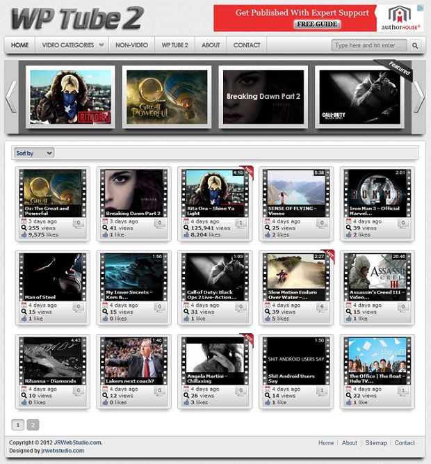 WP Tube2 - Premium WordPress Theme - Thumbs Only, Hidden Sidebar