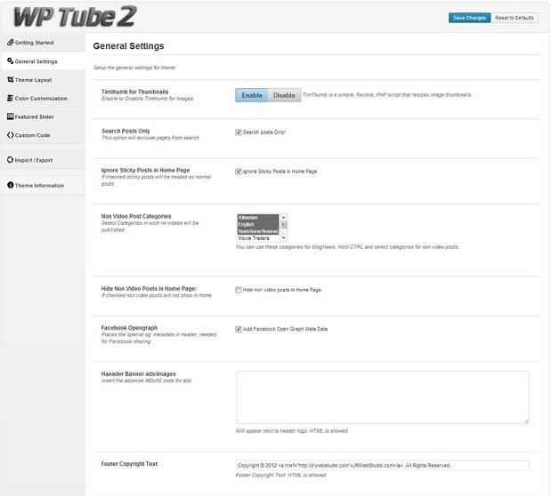 WP Tube2 - Premium WordPress Theme - Theme Options