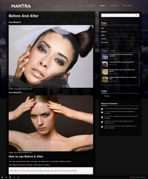 Mantra WordPress Theme Before & After Page