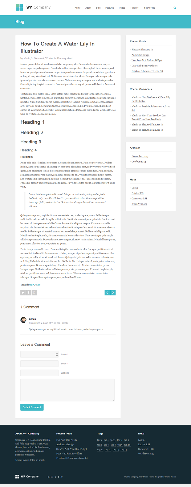 Screenshot of blog post for Company - Premium WordPress template by Theme Junkie
