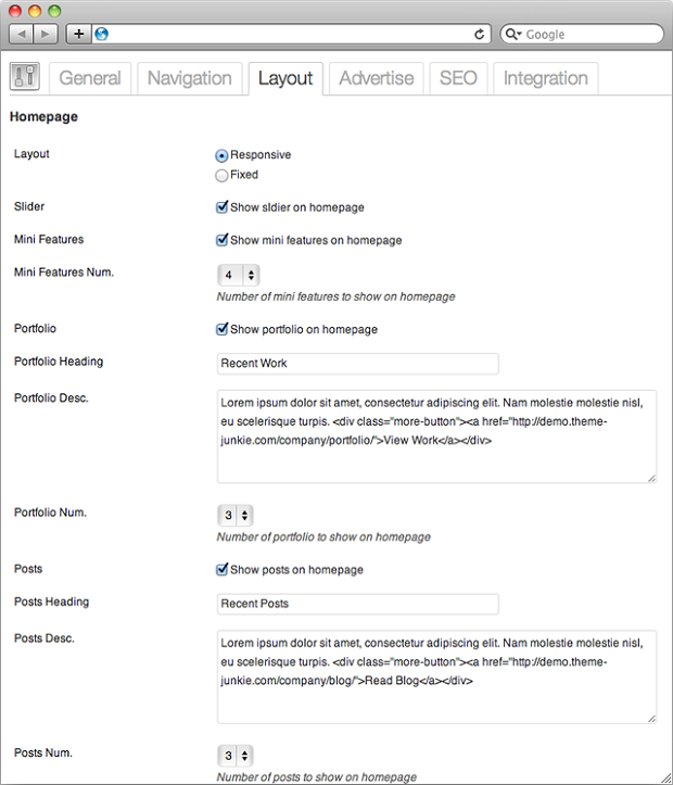 Screenshot of backend for Premium WordPress Theme "Company" - by Theme Junkie