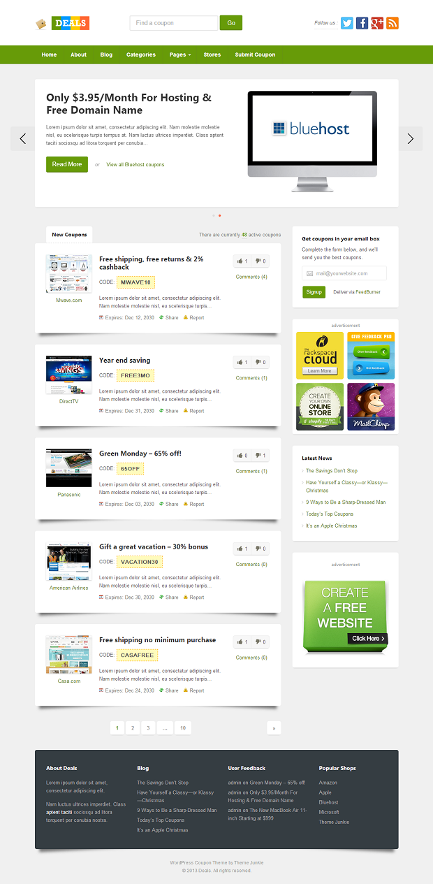 Deals Premium WordPress Theme - home page