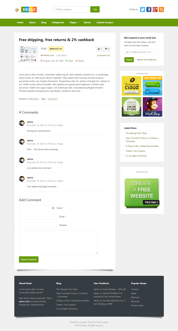 Deals Premium WordPress Theme - post template