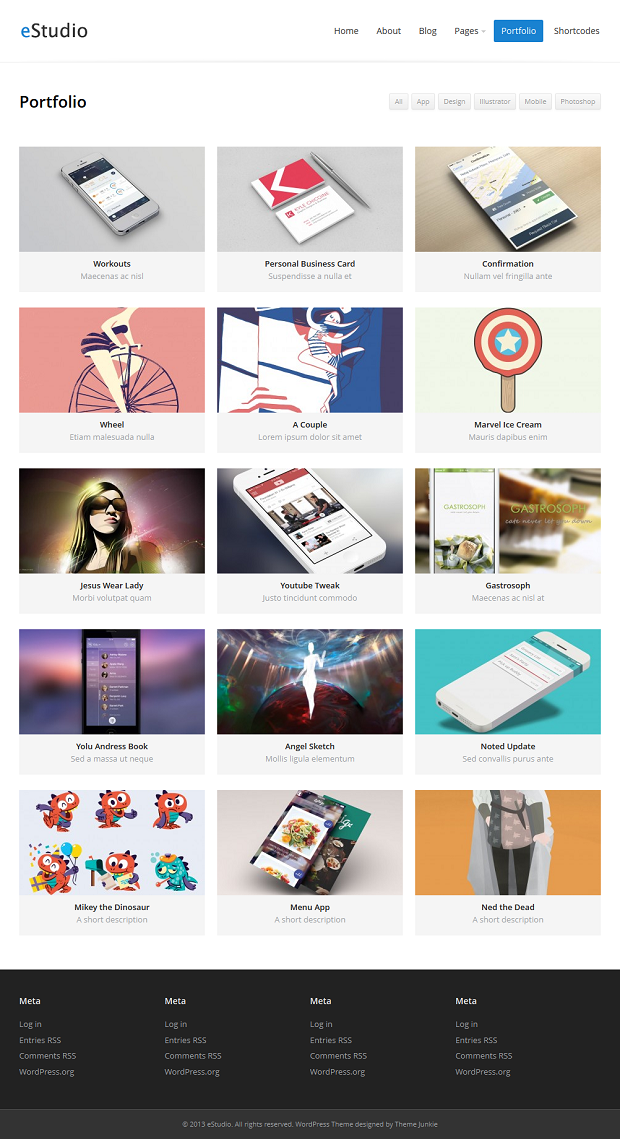 eStudio - Premium WordPress template by Theme Junkie Screenshot of portfolio page of eStudio - Premium WordPress template by Theme Junkie