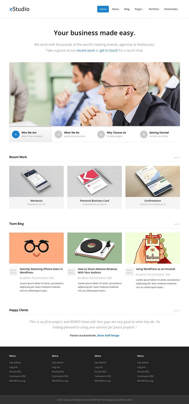 eStudio - Premium WordPress template by Theme Junkie Screenshot of home page for eStudio - Premium WordPress template by Theme Junkie