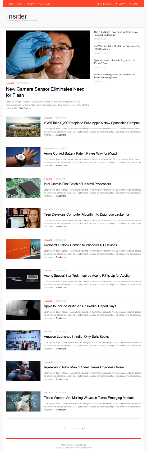 Home page screenshot of Insider - Premium Magazine WordPress template Insider - Premium WordPress template by Theme Junkie