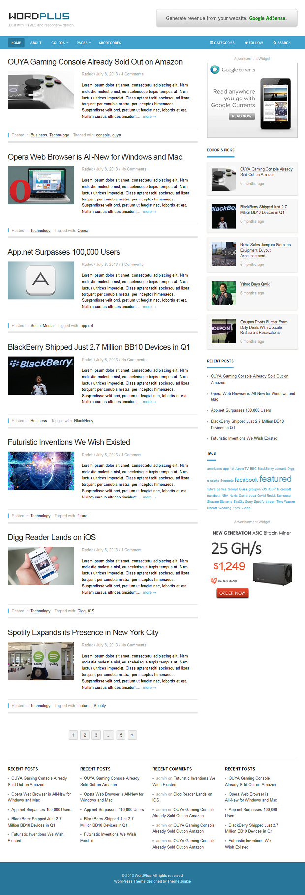 Home page for WordPlus - Premium Magazine / Blogging WordPress template WordPlus - Premium WordPress template by Theme Junkie