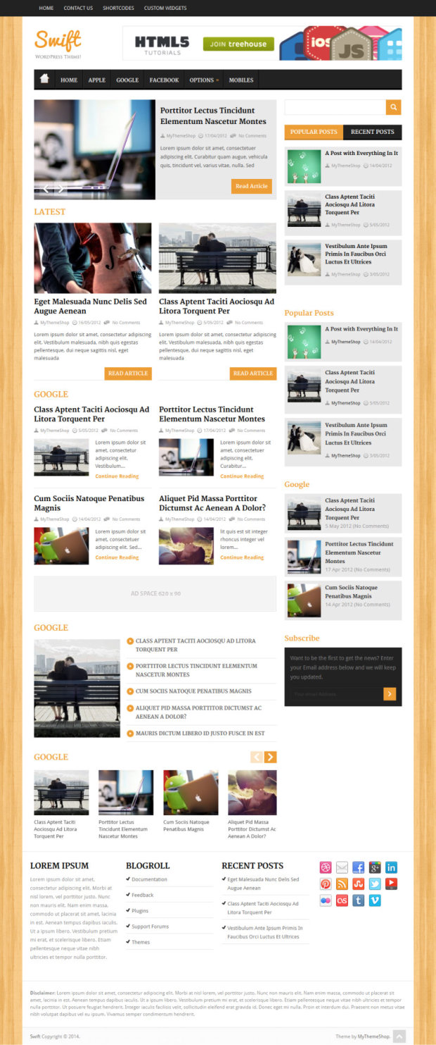 Swift WordPress Theme Home Page Template