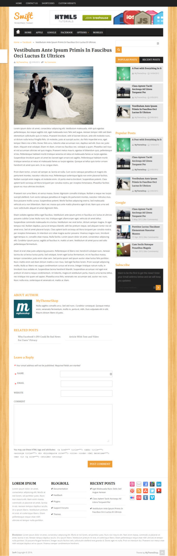 Swift WordPress Theme Blog Post Template