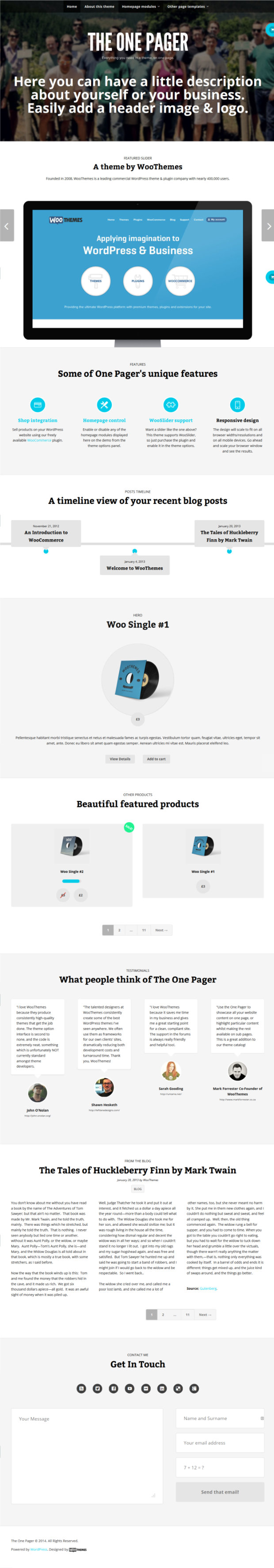 The One Pager WooCommerce WordPress Theme Home Page