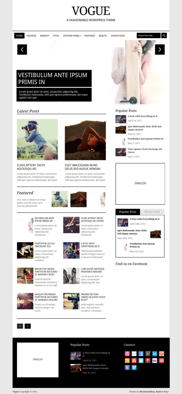 Vogue WordPress Theme Home Page Template
