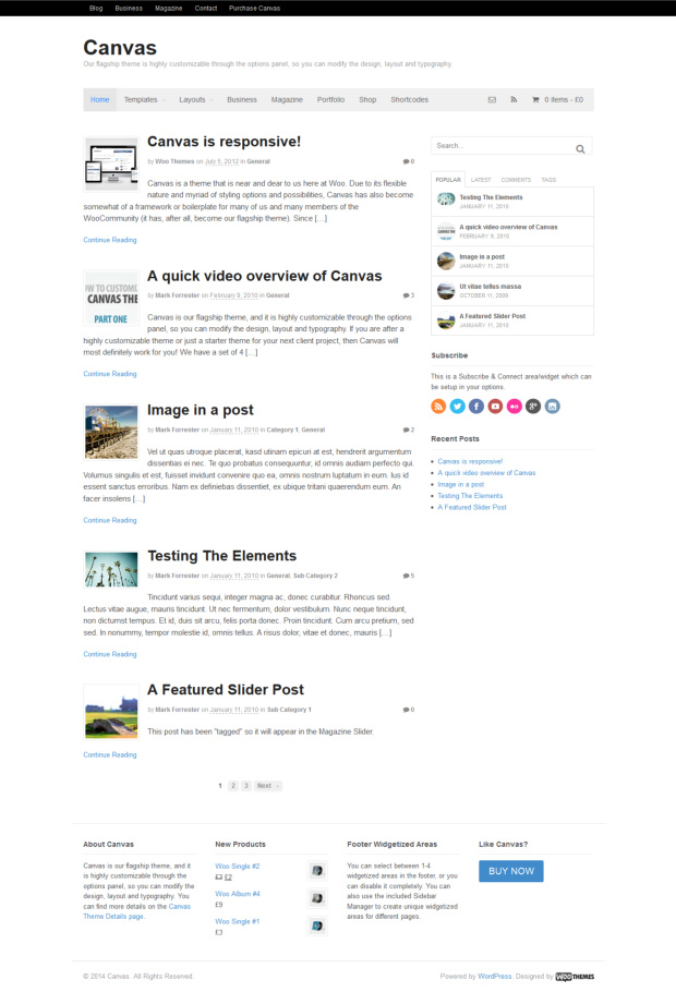 Canvas WooCommerce WordPress Theme Blog Page