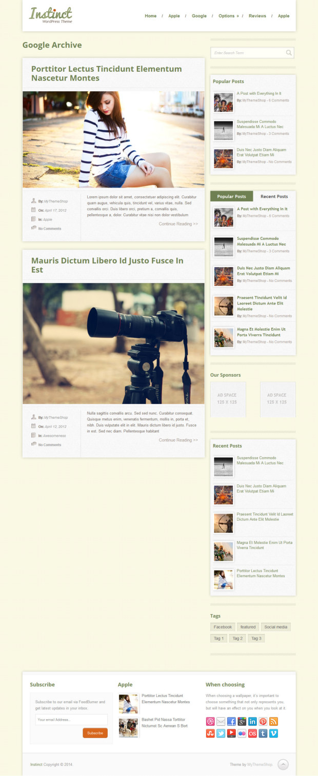 Instinct WordPress Theme Archive Page