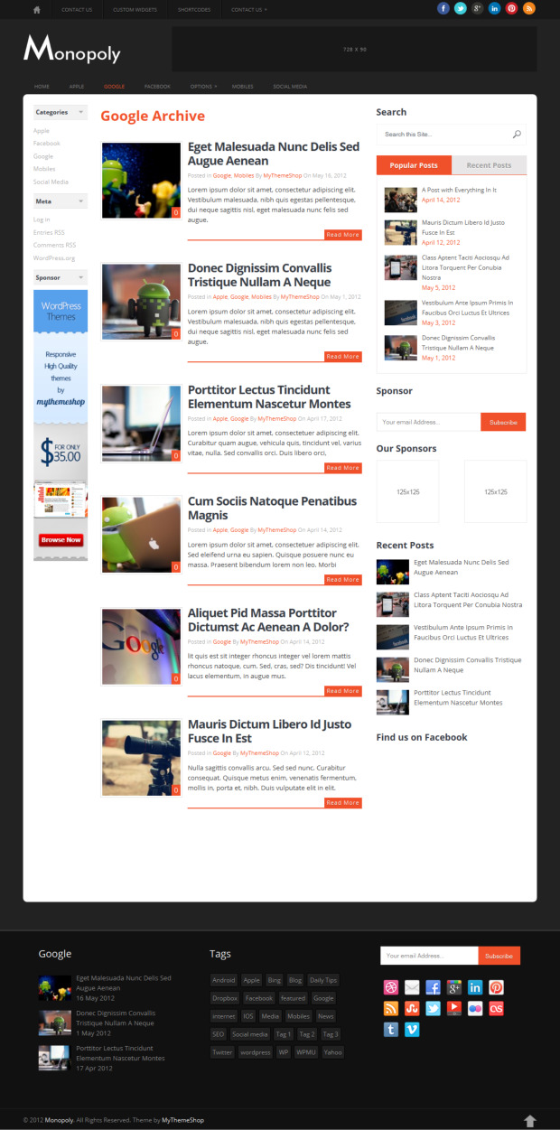 Monopoly WordPress Theme Archive Page