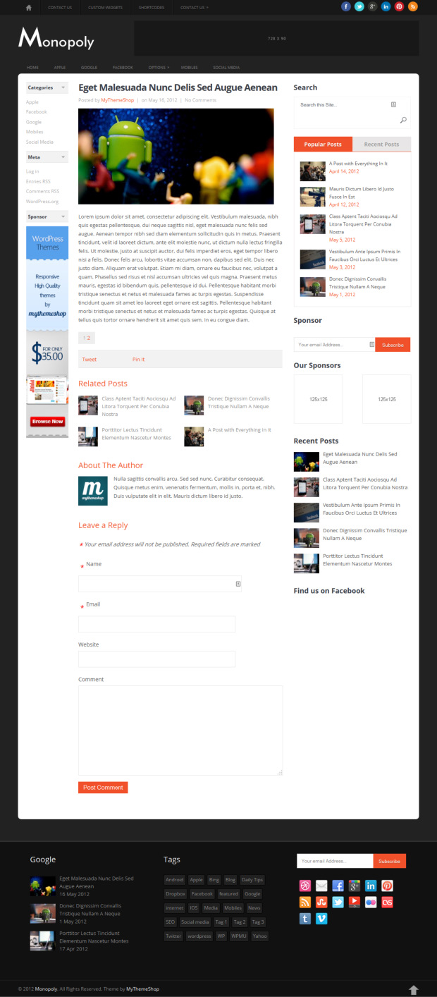 Monopoly WordPress Theme Blog Post