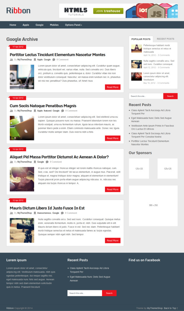 Ribbon Free WordPres Theme Archive Page