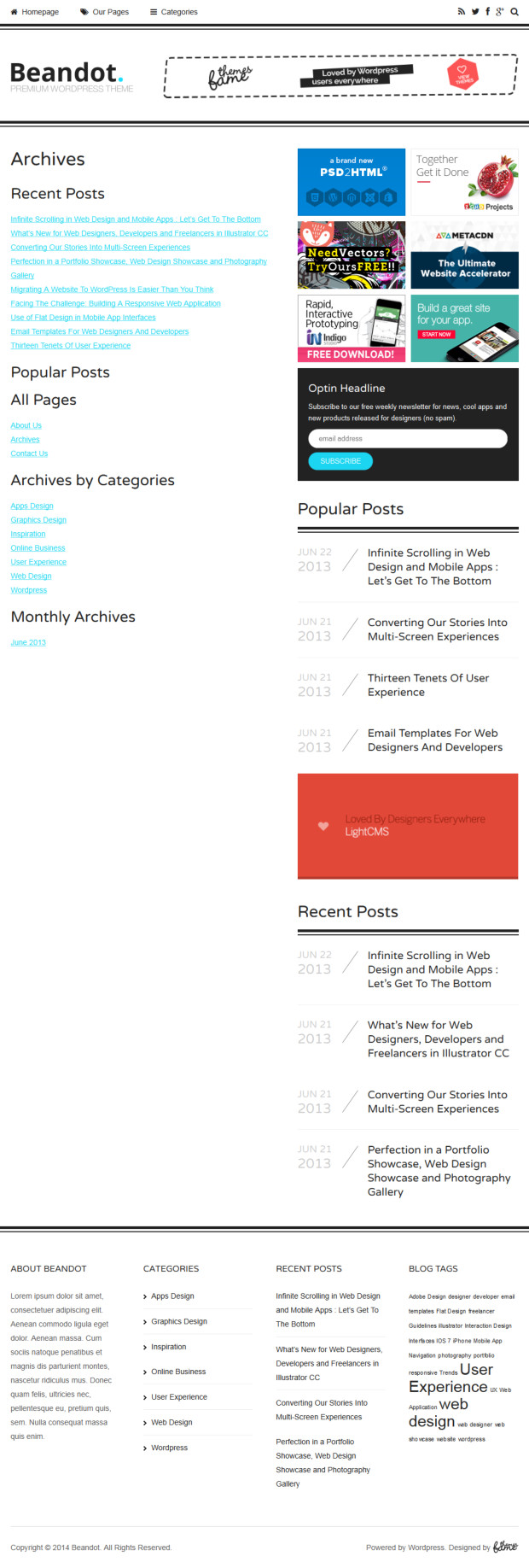 Beandot WordPress Theme Archive Page Template