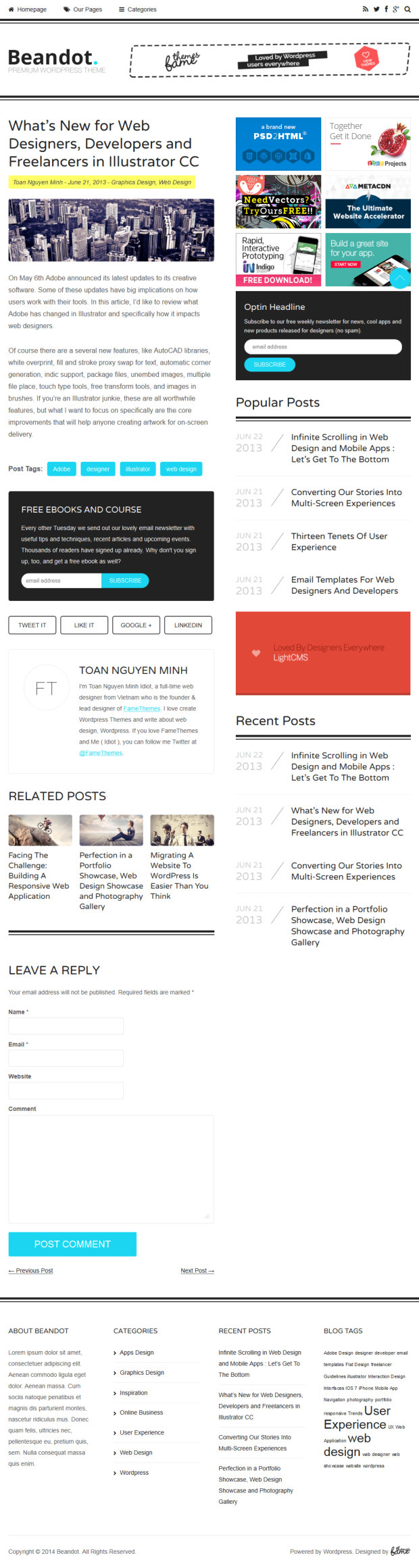 Beandot WordPress Theme Blog Post Template