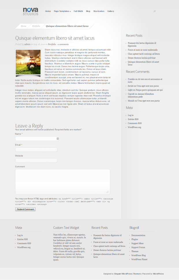 Nova WordPress Theme Blog Post Template
