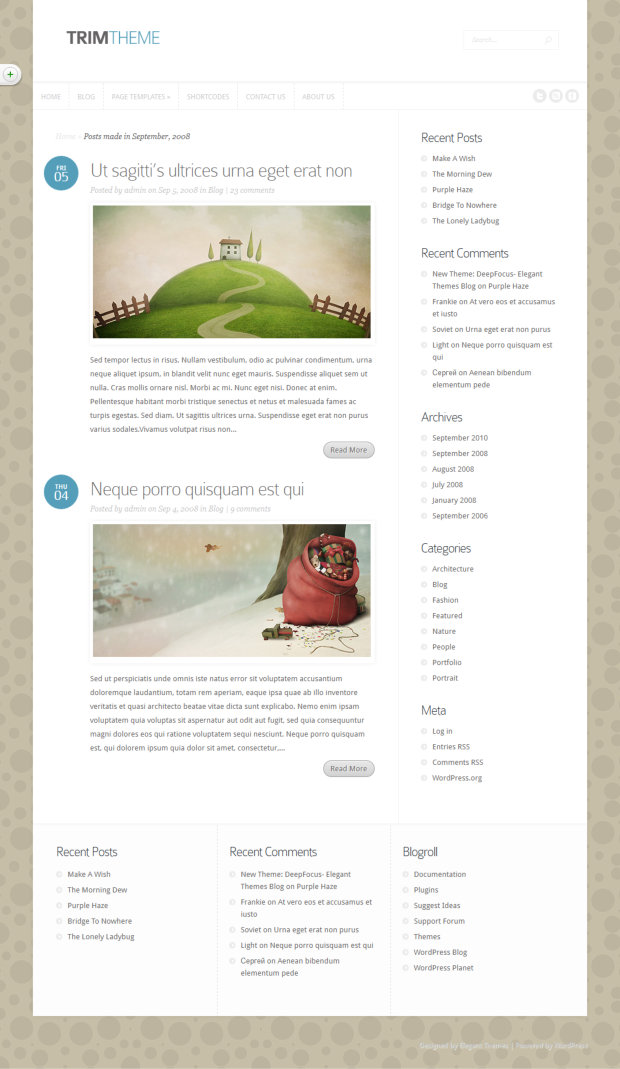 Trim WordPress Theme Archive Page Template