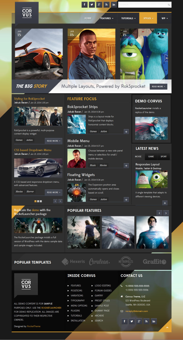 Corvus WordPress Theme Home Page Template