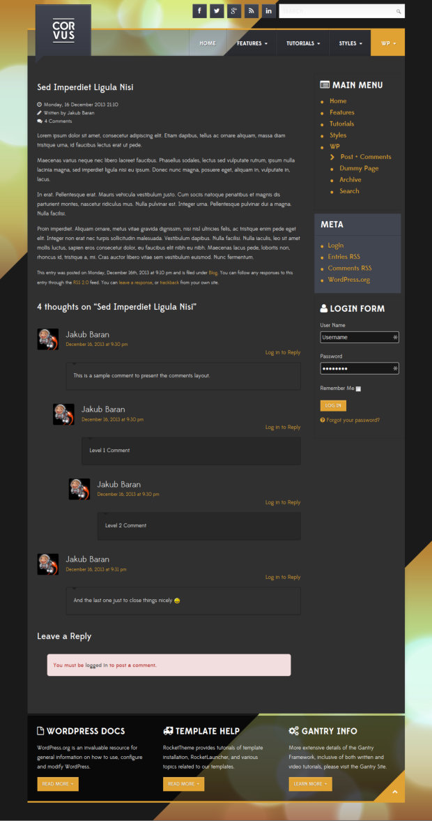 Corvus WordPress Theme Blog Post Template
