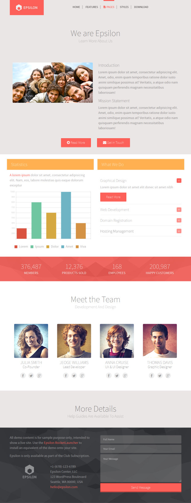 Epsilon WordPress Theme About Us Page