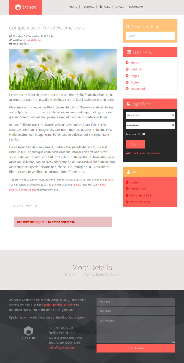 Epsilon WordPress Theme Blog Post Template