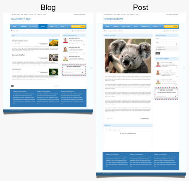 Classifieds WordPress Theme Blog and Post Page