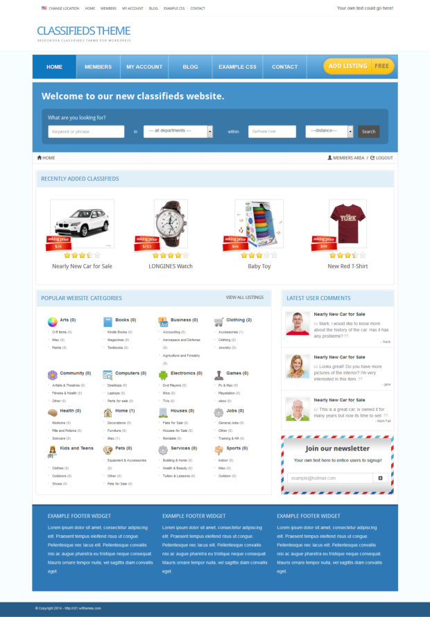 Classifieds WordPress Theme Home