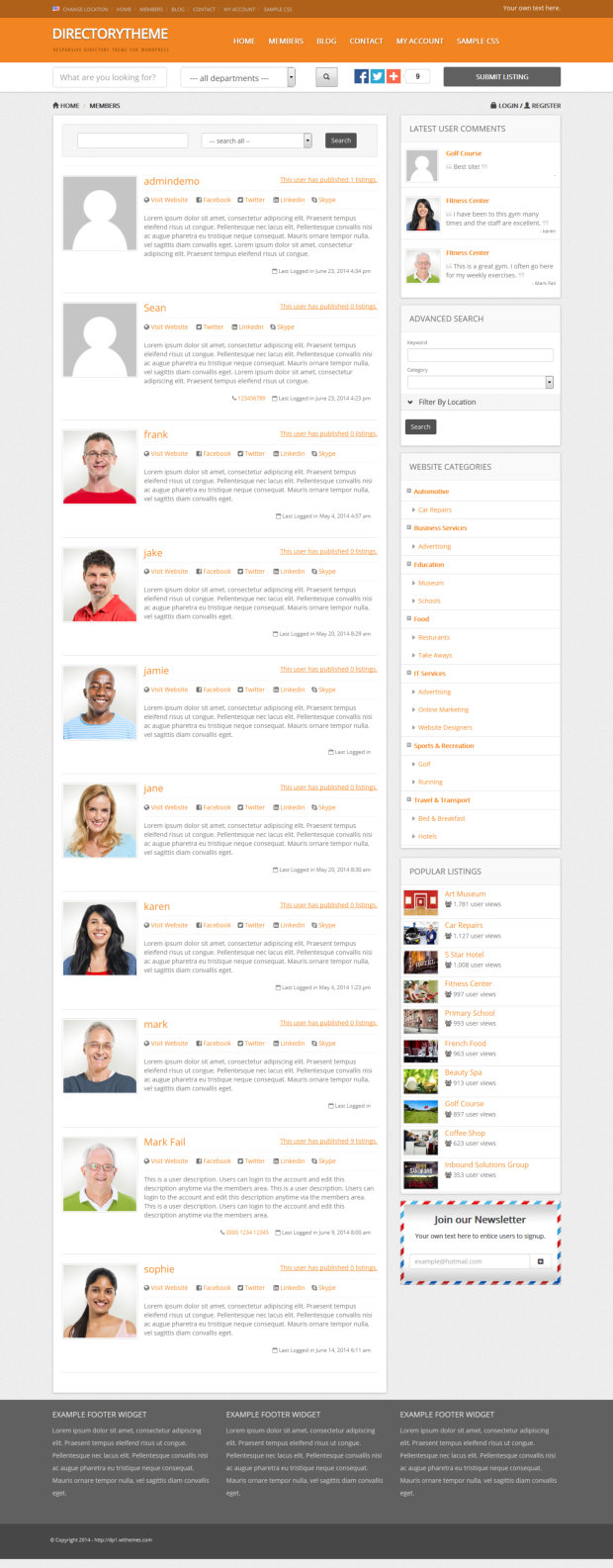 Directory WordPress Theme Members Pages