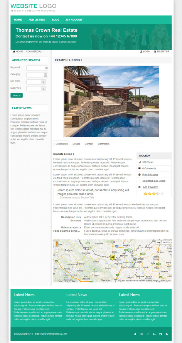 Real Estate WordPress Theme Sample Listing