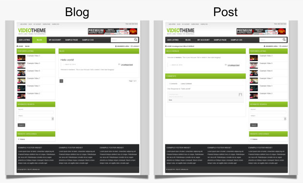 Video-Sharing-WordPress Theme Blog Page and Post