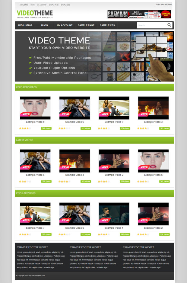Video-Sharing WordPress Theme Home Page