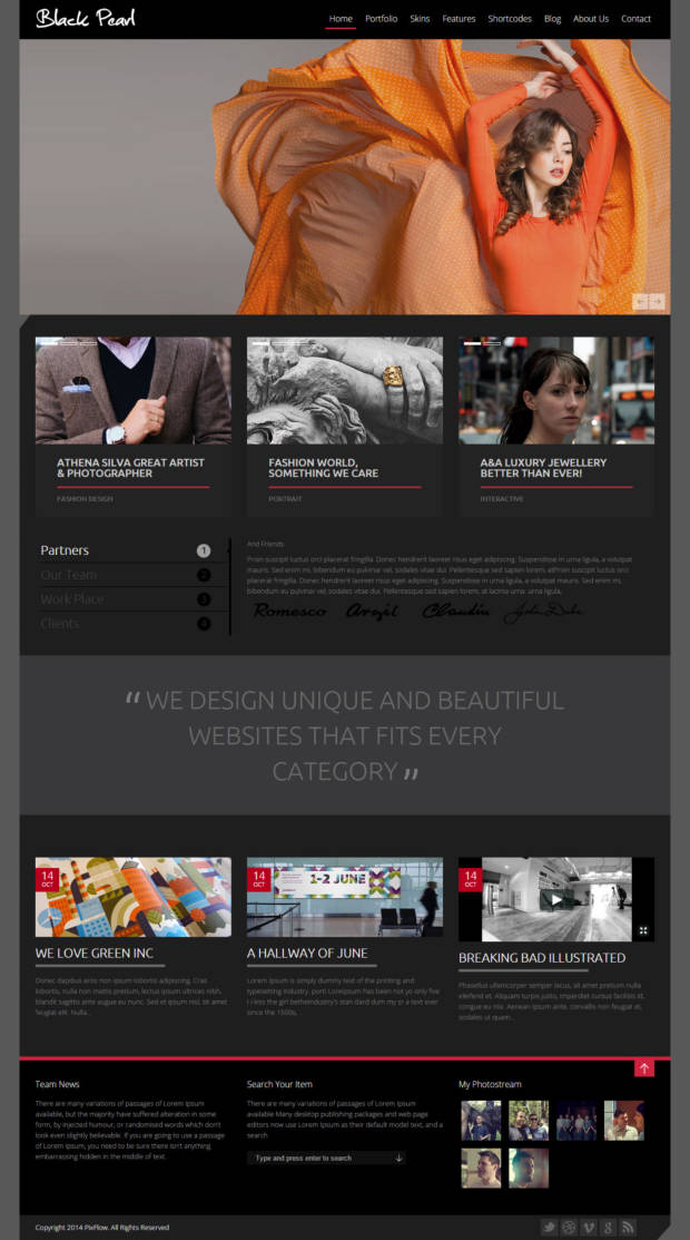 Black Pearl WordPress Theme Home Page
