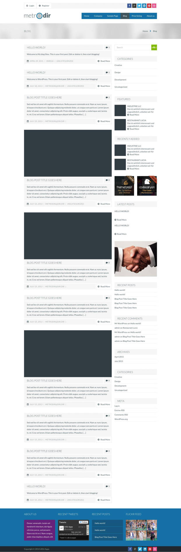 Metrodir WordPress Theme Blog Page