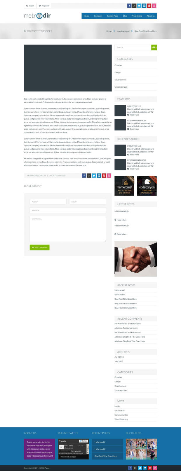 Metrodir WordPress Theme Blog Post