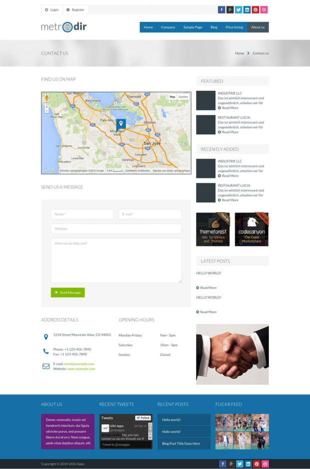 Metrodir WordPress Theme Contact Us Page