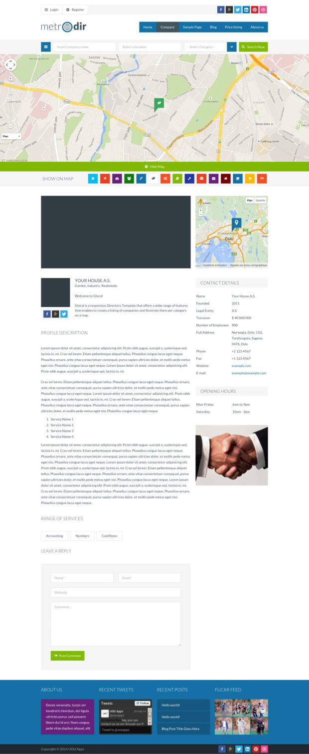 Metrodir WordPress Theme Page with Street View