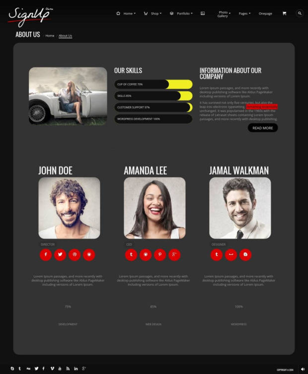 SignUp WordPress Theme About Us Page