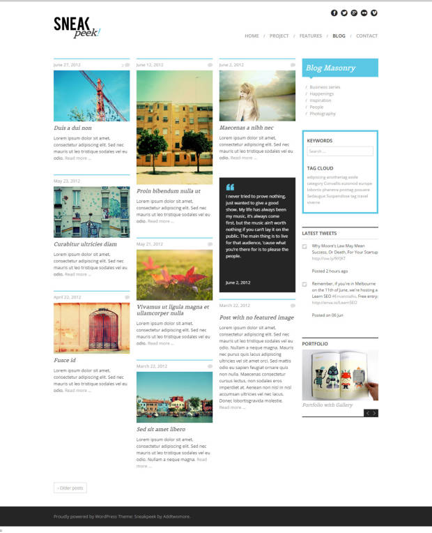 Sneakpeek WordPress Theme Blog Page