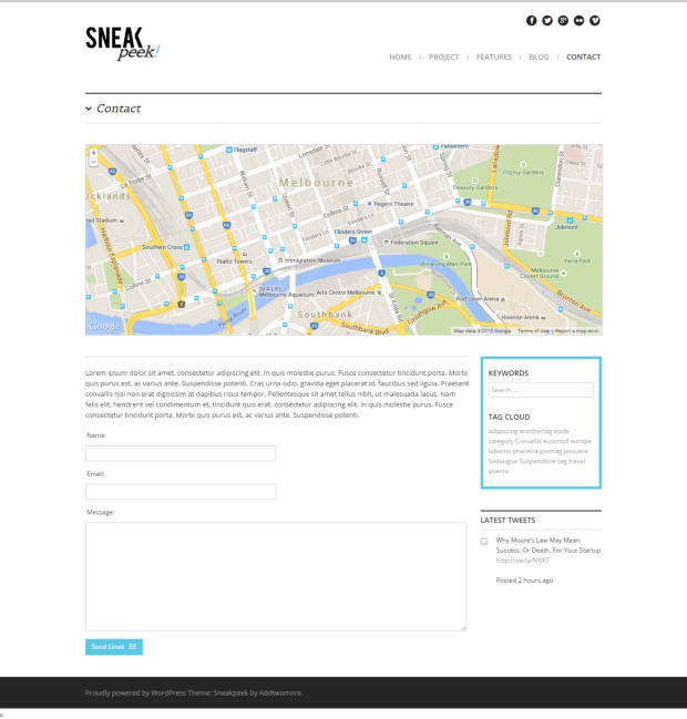 Sneakpeek WordPress Theme Contact Us Page
